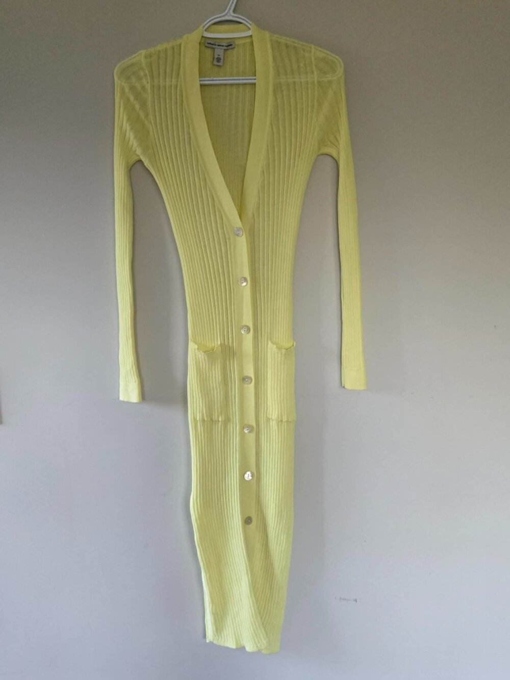 Autumn Cashmere Maxi Cardigan Duster XS Yellow Ribbed Cotton